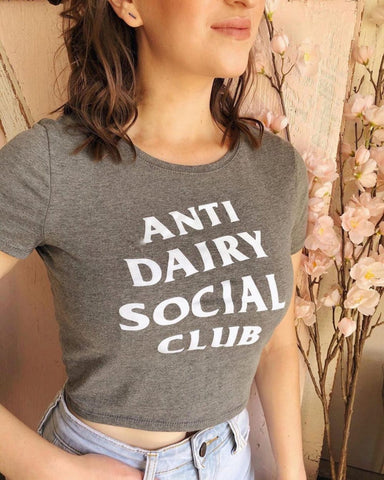 ANTI DAIRY SOCIAL CLUB GRAY CROP TOPS