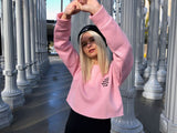 A.D.S.C PINK EMBROIDERED CROP SWEATER