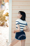 VEGAN BOOTY DARK BLUE/ POWDER BLUE TRIM SHORTS